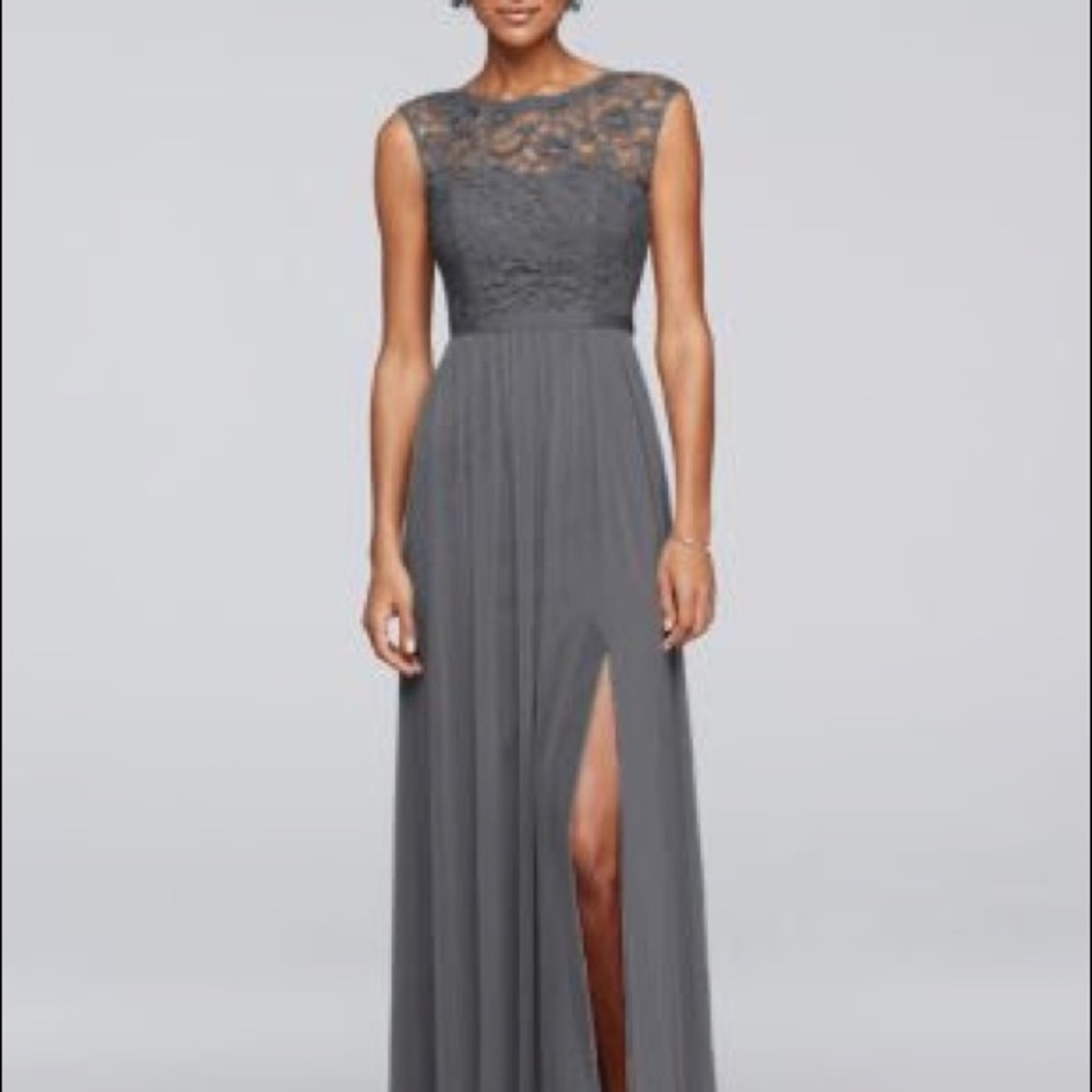 David’s bridal grey maxi bridesmaids dress